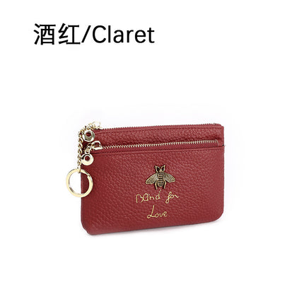 First Layer Cowhide European and American Little Bee Women's Zipper Genuine Leather Coin Purse Genuine Leather Key Ring Bag Mini Coin Bag