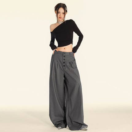 Attention moment gray wide leg drape suit pants children's high-end autumn and winter new casual loose floor-mopping trousers