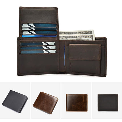 Foreign Trade Retro Genuine Leather Wallet European and American Dollar Clip Men's Coin Purse Anti-Theft Brush Wallet Short Handmade Wallet