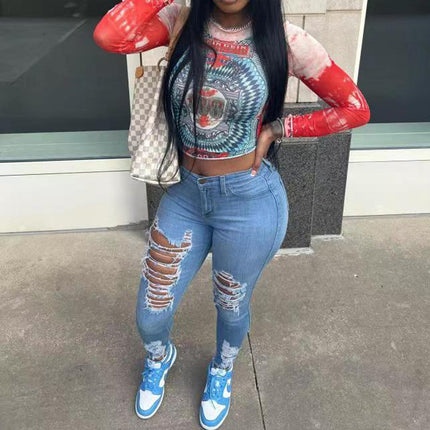 Spot European and American wish AliExpress Amazon ebay ripped denim leggings women's trousers factory outlet
