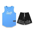 Sky blue top + black pants / S