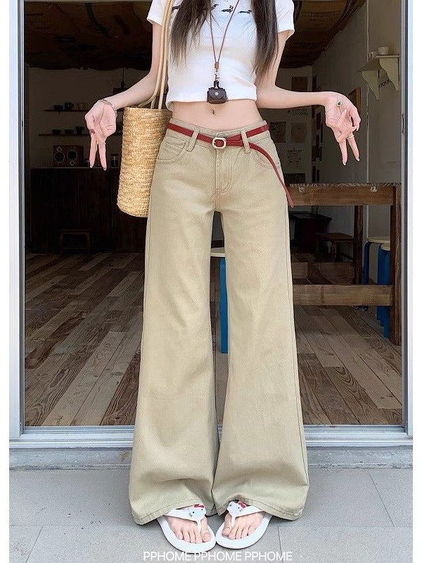 American Khaki Wide-Leg Jeans New Low-Waist Summer Hot Girl Slim Straight Loose Drape Floor-Length Pants