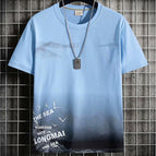 Blue [swallow bird picture] short sleeves / M