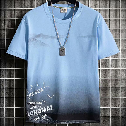 Short-Sleeved Men's Thin Simple 2024 T-Shirt New Loose Round Neck Summer Ins Trendy Hong Kong Style Student Male Street Stall Wholesale