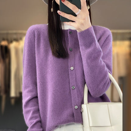 First-line clothing 100 full wool knitted cardigan women's autumn and winter New loose coat versatile comfortable sweater fashion