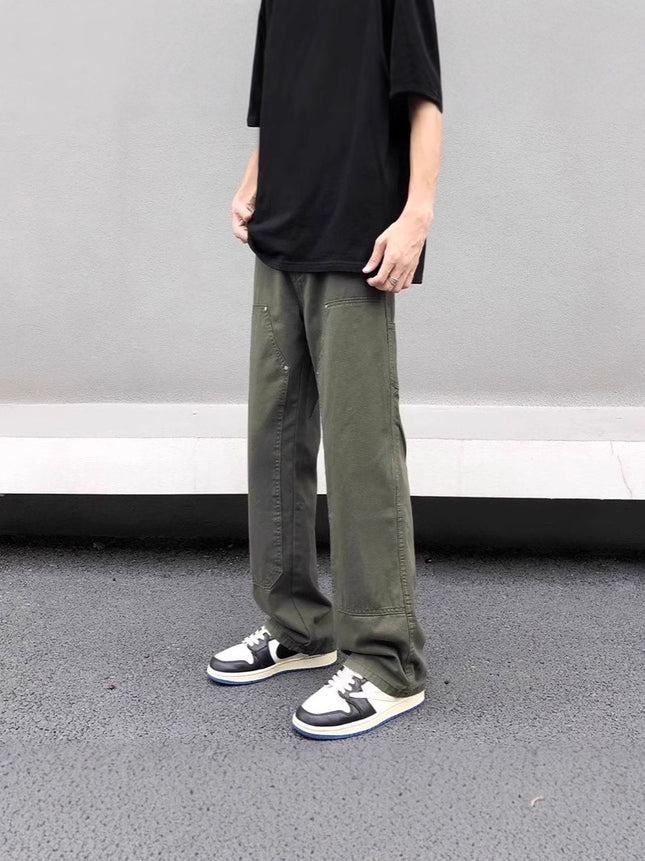 Army Green Logging Crane Pants Men's 2025 Spring American Style High Street Loose Straight Casual Pants cleanfit Pants