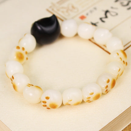 Bodhi root cat claw bracelet purple sandalwood black cat charcoal burning white jade Bodhi men and women couple hand jewelry Wenwan bracelet