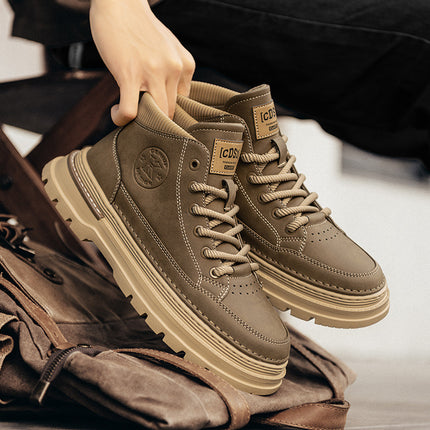 Autumn New Men's High-rise Sports Board Shoes Increased Thick-soled Casual All-match Outdoor Tooling Retro Trendy Shoes