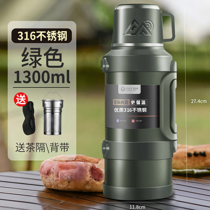 316 stainless steel outdoor thermos cup large capacity thermos pot with handle travel pot car sports double-layer water bottle