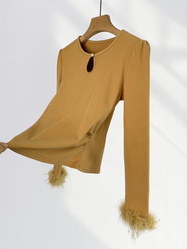 Double-sided Brushed Velvet Top Slim-fit Slimming Plush Cuff New Chinese Style fleece-lined Thickened Base Shirt Women's New