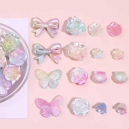 ABS Imitation Pearl Cream Gradient Rose Bow Beaded Pendant DIY Bracelet Necklace Decoration Handmade Accessories