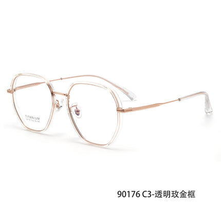 90176 Polygonal Titanium Eyeglass Frame Tr Large Frame Prescription Glasses for Women, Can Be Customized with Prescription Lenses or Non-Prescription Lenses
