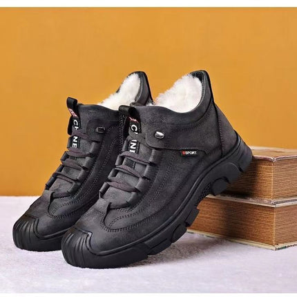 Cold-resistant warm cotton-padded shoes men's warm winter thickened fluff outdoor leather high-top one-piece Northeast snow boots non-slip