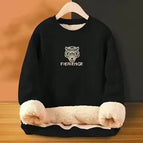 Round neck lambswool sweater-Black-English Tiger / M