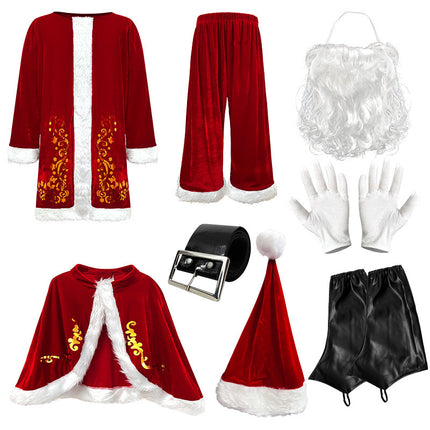European and American Cross-Border Christmas Clothing Long-Sleeved Women's Christmas Dress Thickeneded Santa Claus with Shawl Christmas Queen Costume