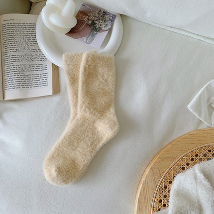 Autumn and Winter new mink velvet socks fleece-lined thick solid color cute floor sleep socks warm mid-calf Zhuji wholesale