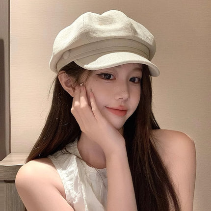 Octagonal Beret Women's 2024 New Autumn and Winter Big Head White All-match Show Face Small Fashion Paints' Hat Trendy