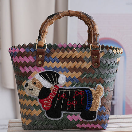 Retro Dachshund Dog Tote Bag Commuter Large Capacity Vegetable Basket Fashion Dachshund Dog Lady Cartoon Cute Bag Handbag