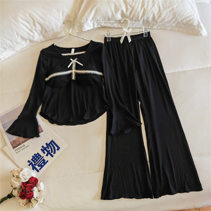 Women's Pajamas with Chest Pad Spring 2025 New Long Sleeve French Style Sexy Lace Modal Cotton Home Clothes suit