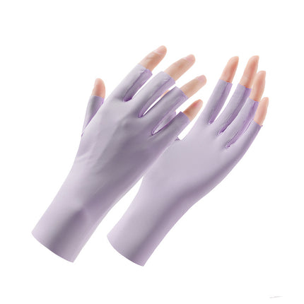 Sunscreen Gloves Women's Summer Thin UV-resistant Half-finger Outdoor Electric Bike Breathable Ice Silk Nail Gloves Women