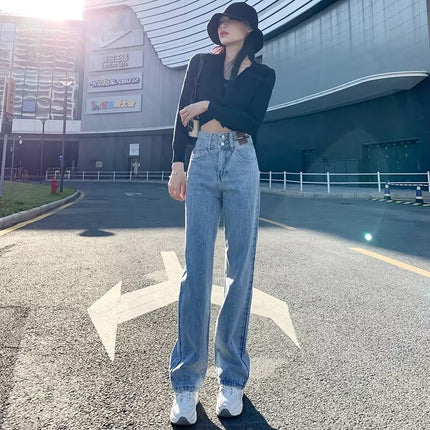 Light Color High Waist Wide Leg Loose Straight Pants Jeans Women's 2025 New Explosions Slimming Mop Pants Ins