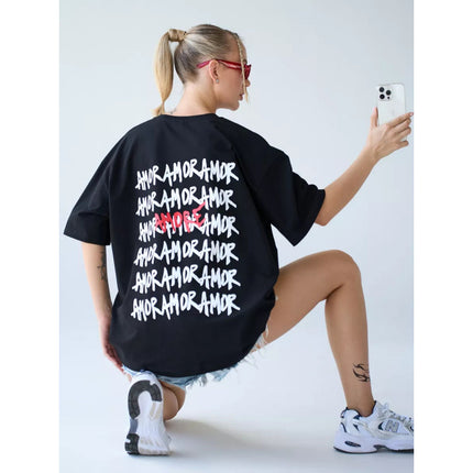2025 New Summer Style 100% Cotton Short-Sleeved T-Shirt, Lazy Style, Fun and Trendyy Letter Print, Handsome Top Trend