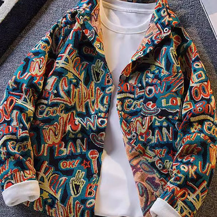 Vintage Ethnic Style Woven Jacket Men's Autumn Jacket Men's High-end Sense Handsome Lapel Shirt Home Figure# XXF035