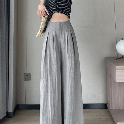 2025 Summer New Tencel Linen Wide-Leg Pants High-Waisted Cotton Linen Yamamoto Pants Thin Casual Pants for Women