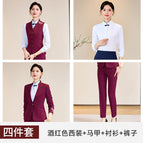 wine red Suit Vest Shirt Pants / S