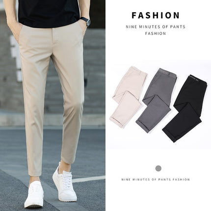 Black Small Suit Pants Men's Ankle-length Pants Straight-tube Slim-fit Small-foot Casual Korean Style Trendy Drop-feeling Men's Suit Pants