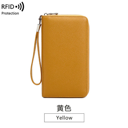 Cross-border new RFID anti-theft brush leather wallet multi-card long money clip head layer cowhide large capacity clutch