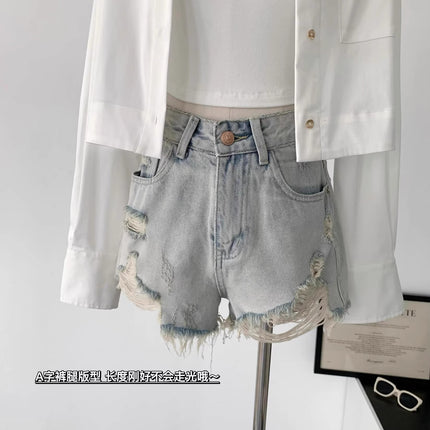 Ripped Denim Shorts for Women 2025 Summer New American Hot Girl Loose Slimming Wide Leg A-Line Hot Pants
