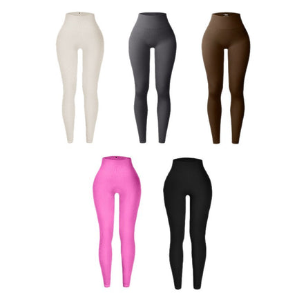 Cross-Border European and American Style Ribbed Tight-Fitting Women's Shorts and Long Pants with High Elasticity, Solid Color, Butt-Lifting Yoga Pants, Fitness Sports Leggings