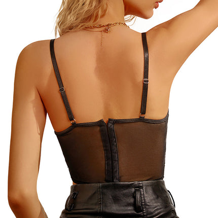 Cross-border New Sexy Fishbone Pure Desire Corset European and American Lace Mesh Embroidered Buckle Perspective Sling Adjustable Vest