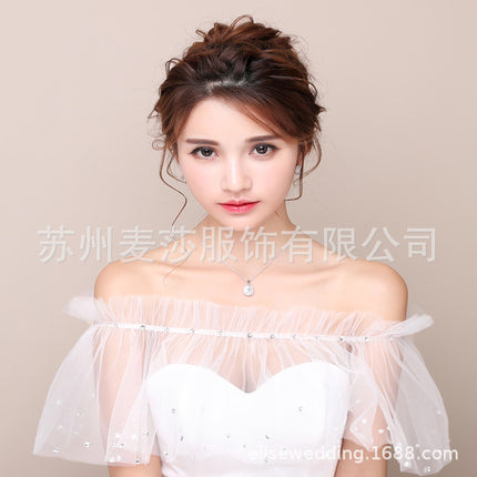 Spot Mesh Lace Shawl Women's Thin Pullover Cloak Bride Wedding Dress Wedding Shawl Ebay Amazon