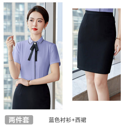 Catering Overalls White Shirt Hotel Front Desk Western Restaurant Waiter Temperament Short-sleeved Professional suit Female Summer