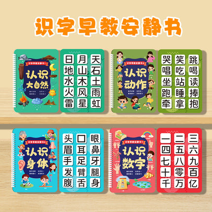 Literacy Early Education Quiet Book for Young Children Aged 3-6 Years Old Literacy Enlightenment Paste Tear-Off Book Educational Toys