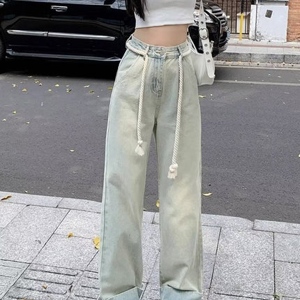 American jeans women's spring 2024 new pants slimming high waist wide leg pants loose draping mop pants