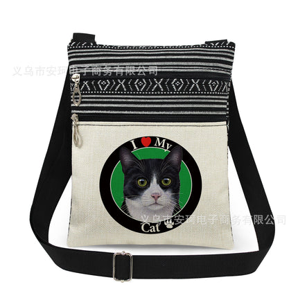 Cross-Border New Product Double Zipper Cat Print Single Shoulder Crossbody Bag Ultra-Light Cross-Border Style Messenger Bag Fashionable and Cute Women's Bag