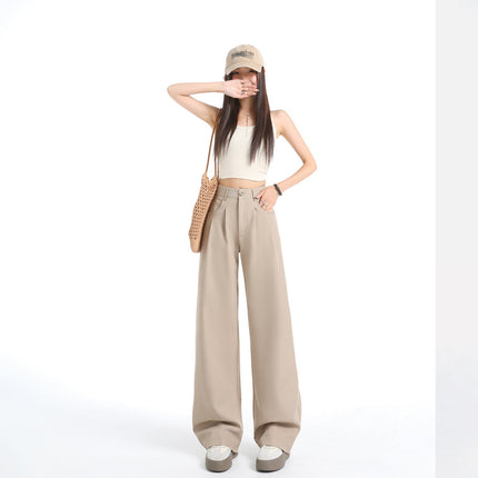 Double Pleated Three-Dimensional Pocket Design Suit Casual Pants for Women 2025 New High-Waisted Loose Slimming Drape Wide-Leg Pants