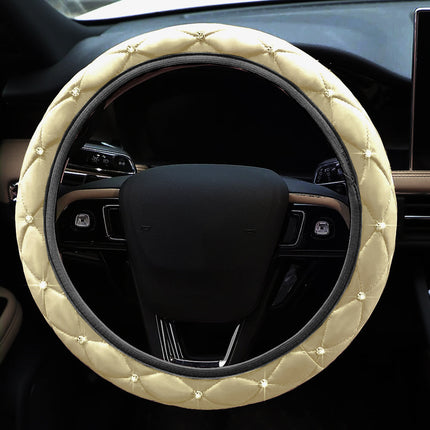 Car Steering Wheel Cover Rhinestone Steering Wheel Cover Four-Season Universal Diamond Soft Leather Non-Slip Steering Wheel Cover with Shiny