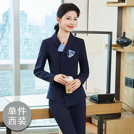 Navy Blue Blazer for Women 2024 Autumn Professional Attire Hotel Front Desk Attendant Formal Suit Work Uniform