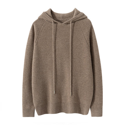Early Autumn New Hooded Women's Simple Solid Color Yuanbao Needle Hoodie Loose Slimming 100 Pure Cashmere Knitted Sweater