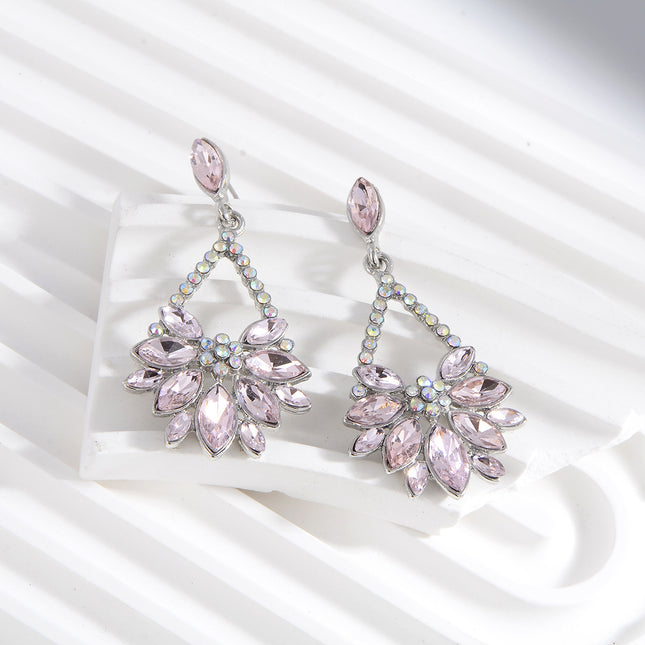 Cross-border European and American fashion earrings exaggerated net red alloy diamond flower earrings girls simple super fairy earrings wholesale