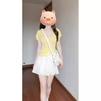 Skirt Summer Women's 2024 New Women's Fashionable Fashionable Western Style Top Short Skirt Tea Style Wear a Whole suit