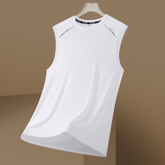 2025 New Summer Men's Real Ice Silk Vest Men's Sports Thin Quick-Drying Cool Sports Vest Fitness Sleeveless