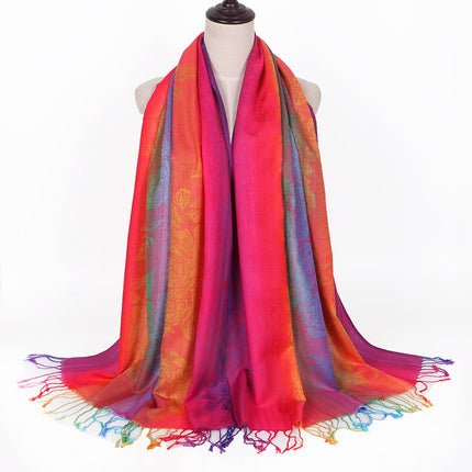 Ethnic Style Women's Vintage Jacquard Scarf Jacquard Cotton Feather Travel Spring and Autumn Long Shawl Warm Air Conditioning D01