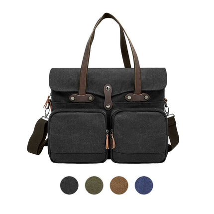 Handheld Briefcase Camera Bag Men's Single Shoulder Crossbody Bag Travel Crossbody Laptop Bag Canvas with Crazy Horse Leather Vintage