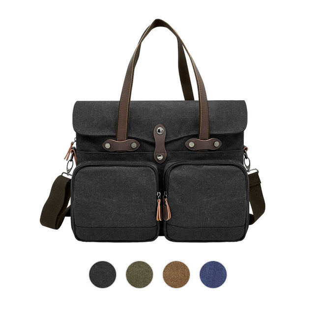 Handheld Briefcase Camera Bag Men's Single Shoulder Crossbody Bag Travel Crossbody Laptop Bag Canvas with Crazy Horse Leather Vintage
