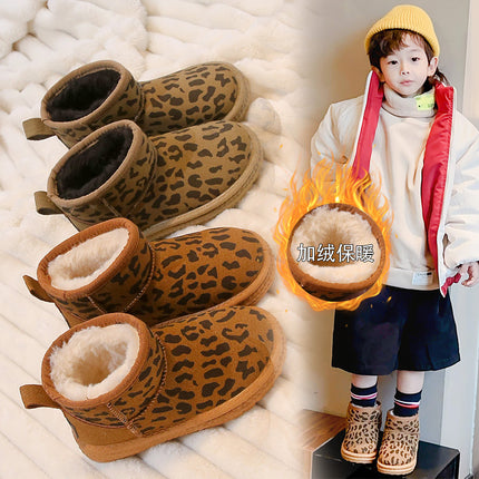 Girls' Snow Boots 2025 Winter New Style Children's Leather Waterproof Cotton Boots with Fleece Lining and Thickened for Boys and Girls Northeast Cotton Shoes